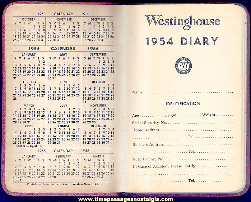 Small Unused 1954 Westinghouse Advertising Premium Pocket Diary