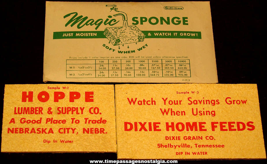 (2) Old Unused Sample Advertising Premium Magic Sponges with Advertising Envelope