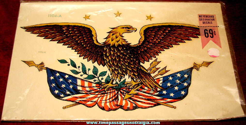 Colorful Unopened Old Meyercord Patriotic Eagle & American Flags Decal with Instruction Sheet