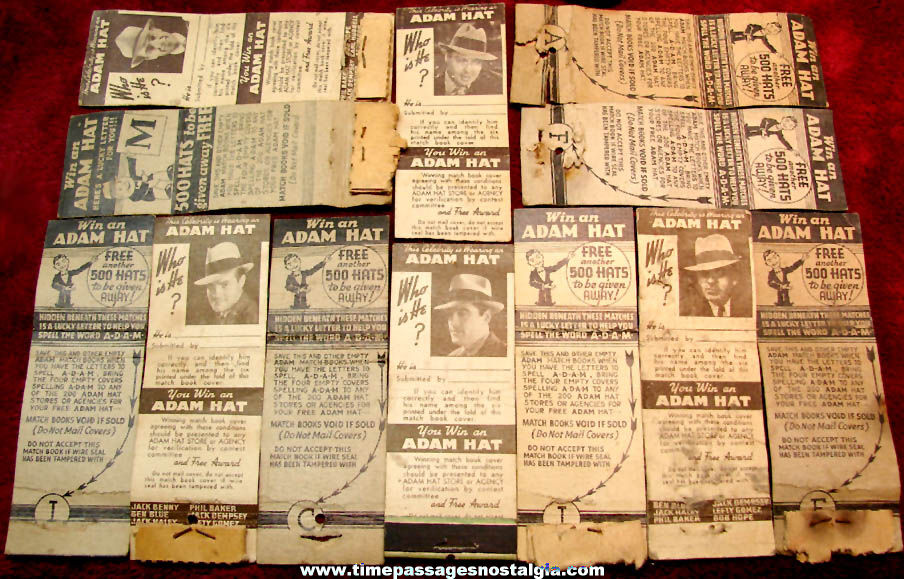 (12) Old Adam Hat Advertising & Contest Match Book Covers