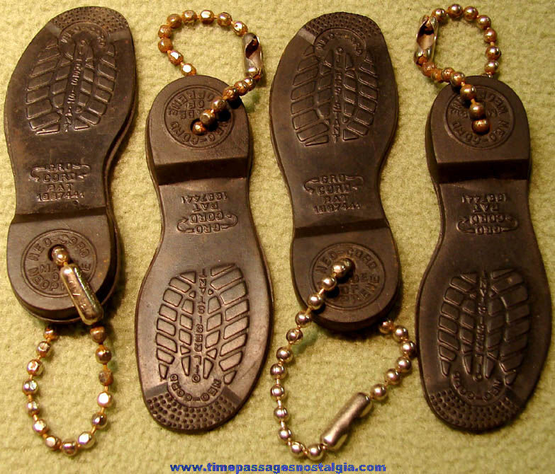 (4) Matching Old Neo Cord Neoprene Advertising Premium Shoe Sole Key Chains