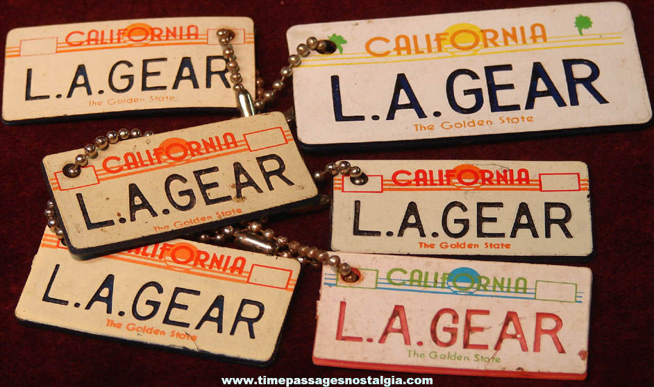 (6) Old L. A. Gear California License Plate Tag Charm Advertising Premium Key Chains