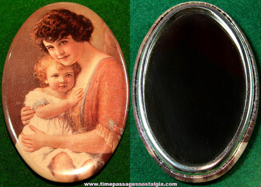 Colorful Woman or Mother & Child Oval Pocket Mirror