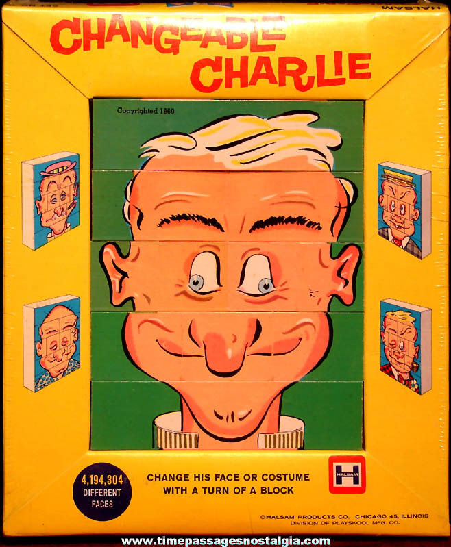 Unopened Unused Boxed ©1960 Halsam Changeable Charlie Funny Novelty Block Puzzle Toy