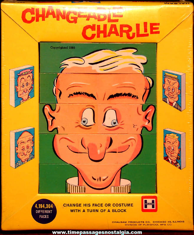 Unopened Unused Boxed 1960 Halsam Changeable Charlie Funny Novelty Block Puzzle Toy