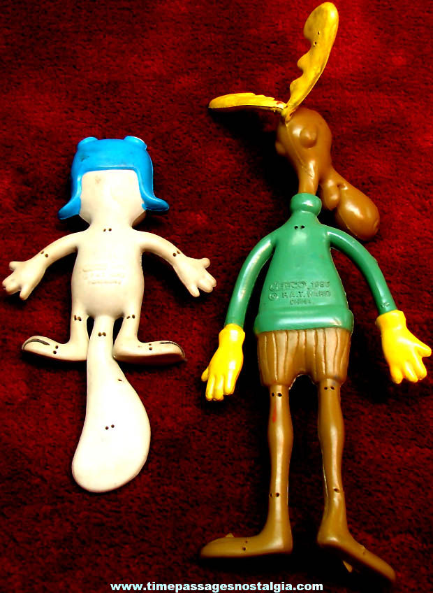 ©1985 Bullwinkle Moose and Rocky Squirrel Television Cartoon Character Bendy Figures