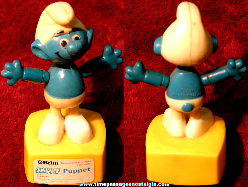 Old Peyo Smurf Television Cartoon Character Helm Novelty Toy Push Puppet