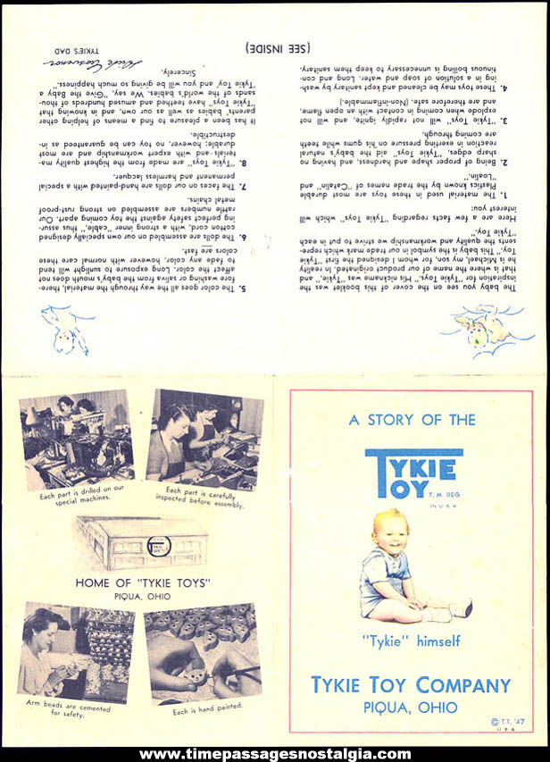 Colorful ©1947 Tykie Toy Bakelite Baby Rattle and Teething Toy Advertising Brochure