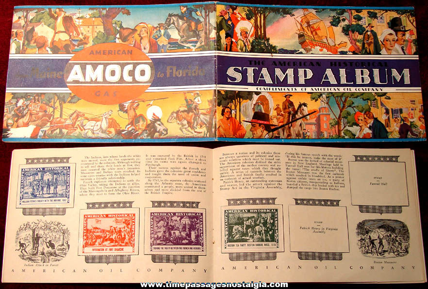 1937 Amoco Gas Station Advertising Premium American Historical Stamp Album With Stamps