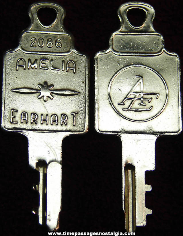 (2) Old Matching Amelia Earhart Luggage Advertising Keys