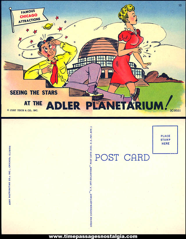 Colorful Old Unused Chicago Adler Planetarium Advertising Souvenir Risque Post Card