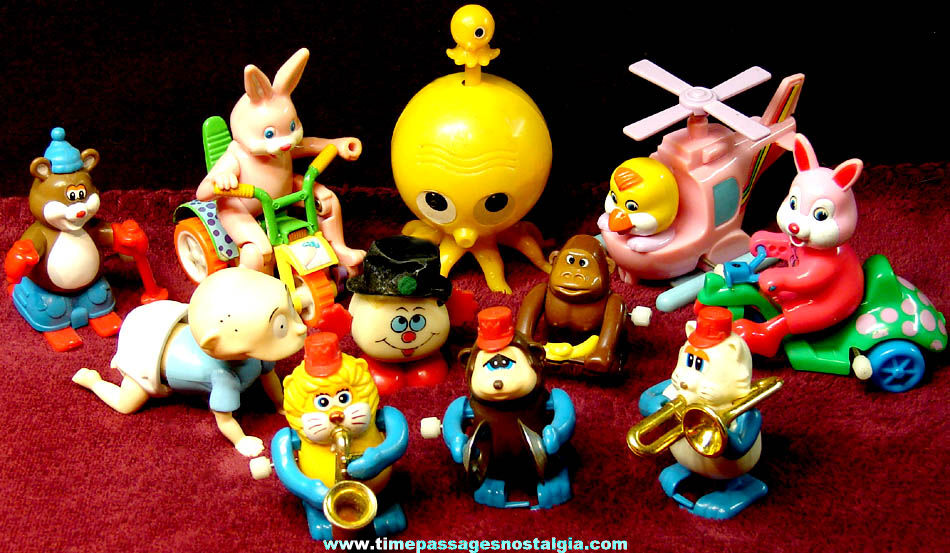 (11) Different Colorful Wind Up Mechanical Novelty Character Toys