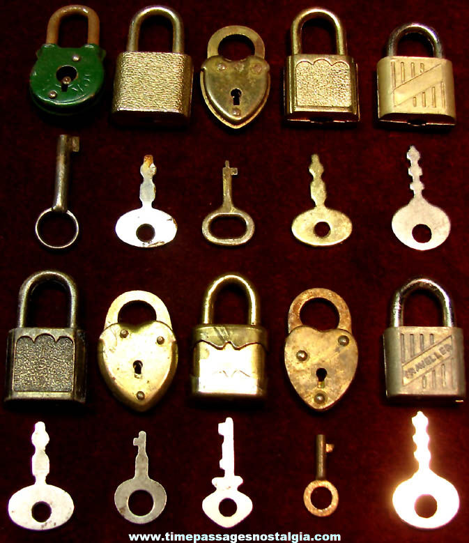 (10) Old Small or Miniature Metal Locks with Keys