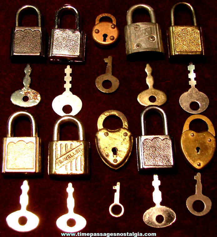 (10) Old Small or Miniature Metal Locks with Keys