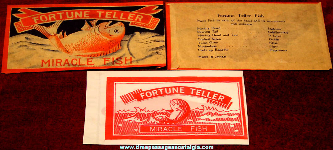 (3) Old Novelty Fortune Teller Miracle Fish with Envelopes