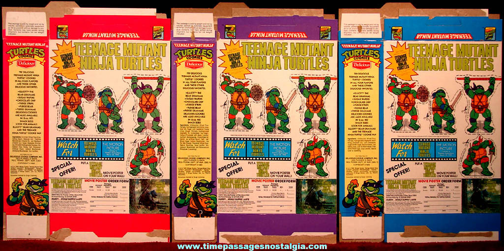 (3) Different 1989 Teenage Mutant Ninja Turtles Character Cookie Advertising Boxes