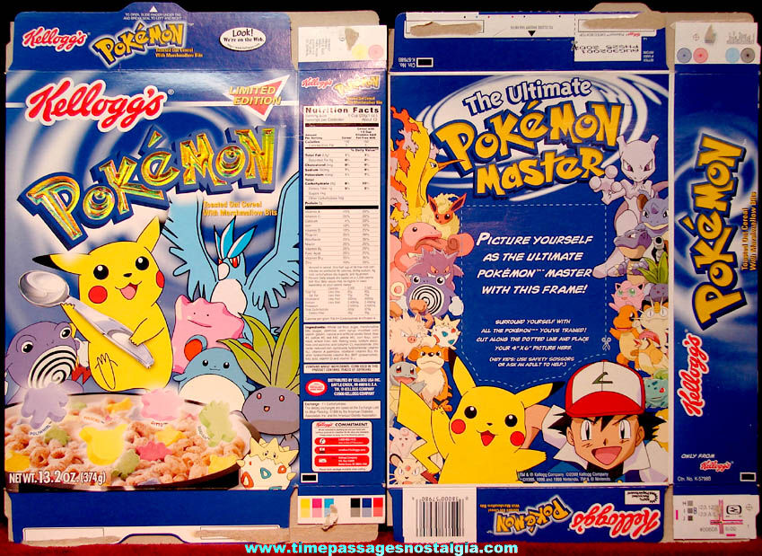 (2) 2000 Kellogg’s Pokemon Oat Cereal with Marshmallows Advertising Cereal Boxes