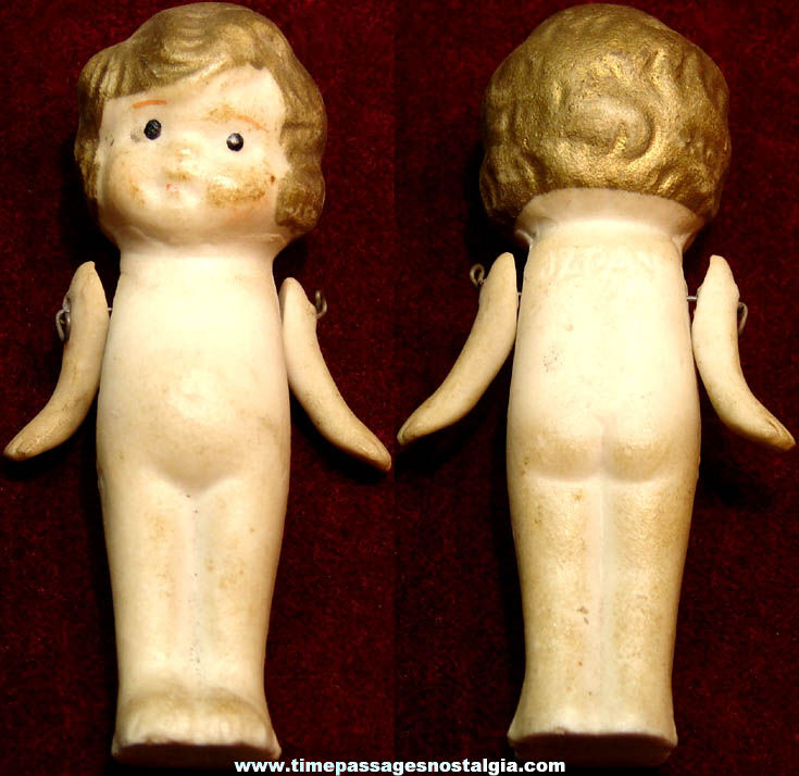 Small Old Bisque or Porcelain Novelty Toy Doll with Moving Arms