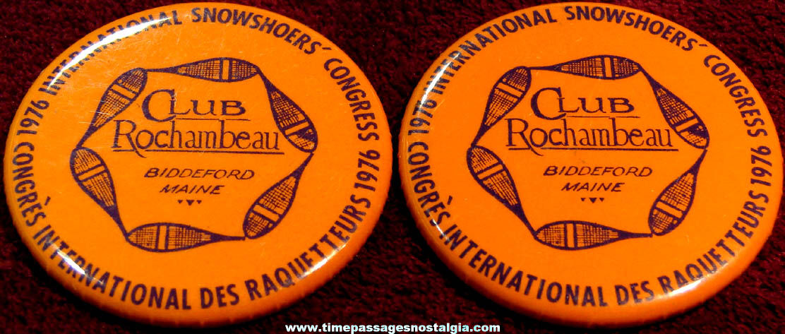 (2) Colorful Matching 1976 International Snowshoers’ Congress Advertising Pin Back Buttons