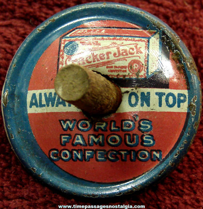 1931 Cracker Jack Pop Corn Confection Advertising Lithographed Tin Toy Spinner Top Prize