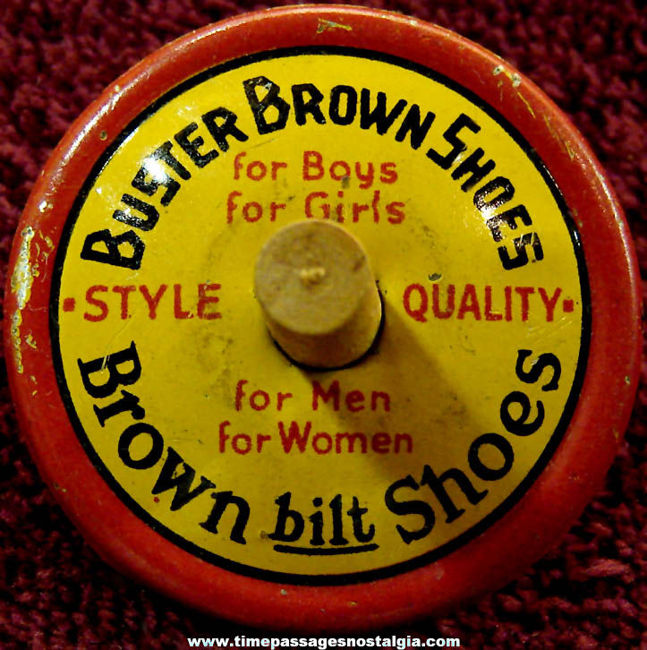 1930s Buster Brown Shoes Advertising Lithographed Tin Toy Prize Spinning Top