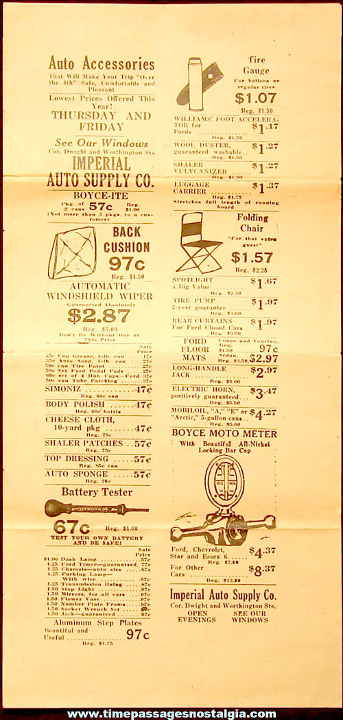 Old Imperial Auto Supply Company Springfield Massachusetts Advertising Sales Flier