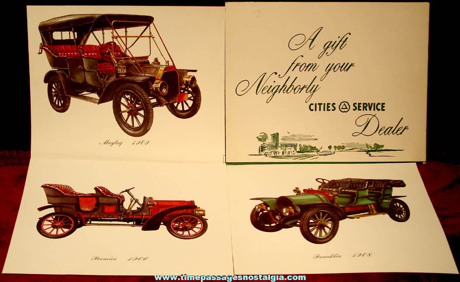 Old Cities Service Gas Station Advertising Premium Antique Automobile Print Set with Folder