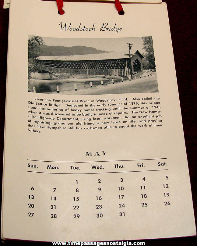 1944 Covered Bridges of New Hampshire Calendar Booklet