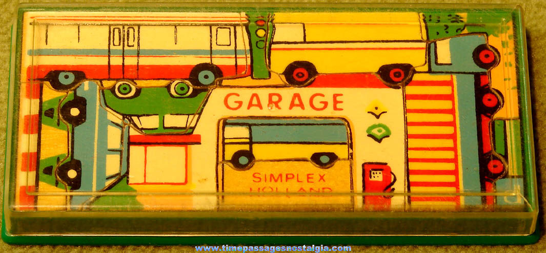 Small Colorful Wooden Gas Station Garage and Vehicles Simplex Holland Puzzle with Case