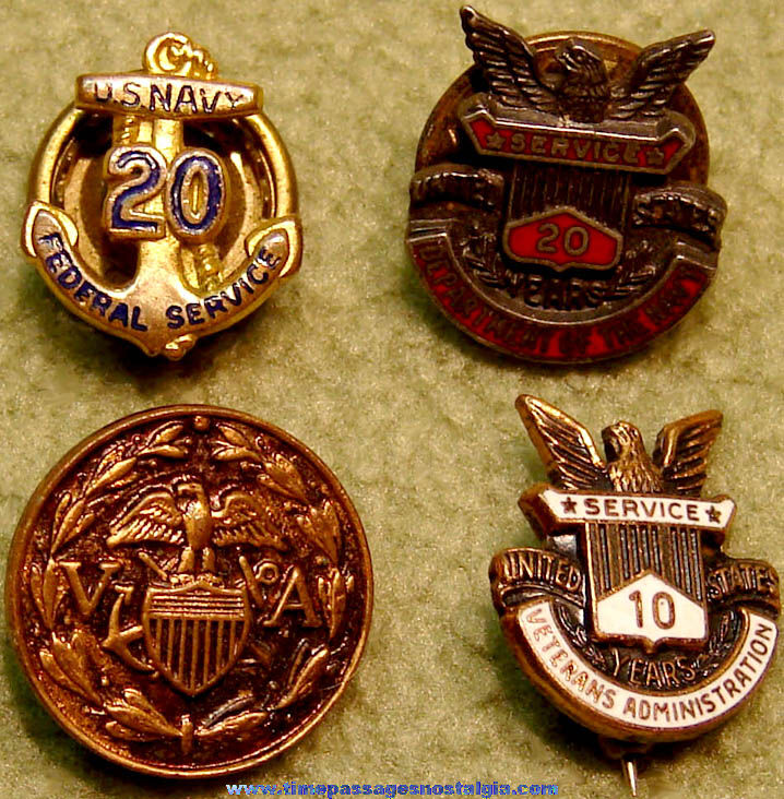 (4) Different Small Old United States Government Worker Service Pins