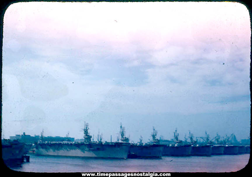 1947 Boston Harbor Massachusetts United States Navy Aircraft Carrier Flat Top Ships Photograph Slide