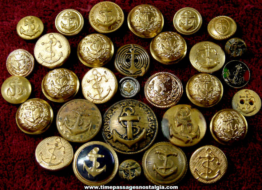 (31) Small Old Metal Uniform or Clothing Buttons with Ship Anchors