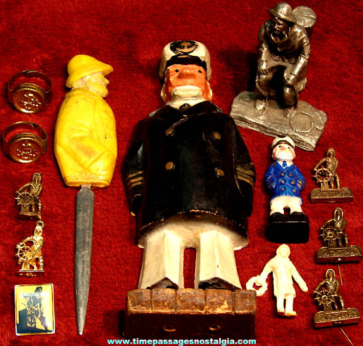 (13) Old Small or Miniature Sea Ship Captain or Fisherman Related Items