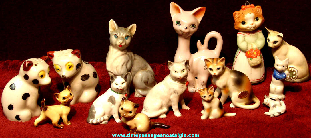 (14) Different Old Porcelain Bone China or Ceramic Cat Animal Figures or Figurines