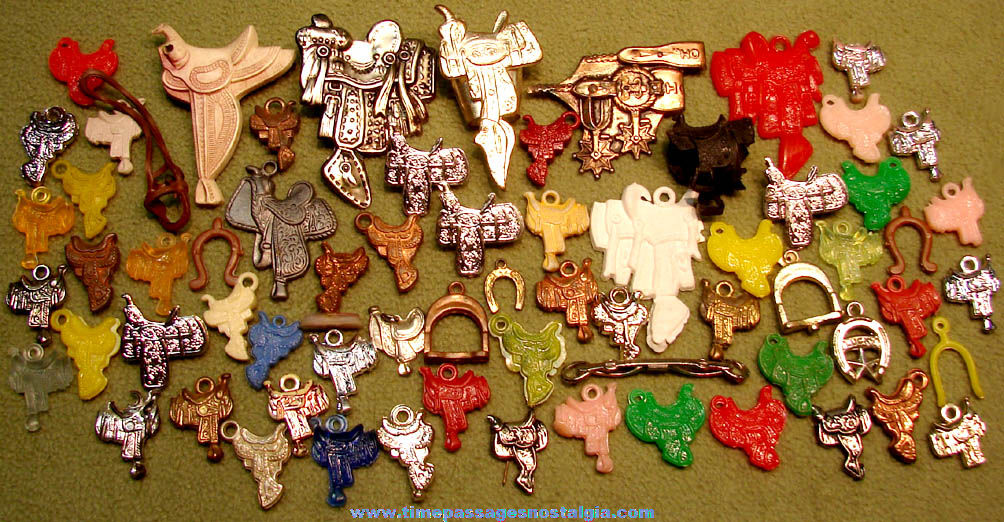 (68) Old Western Cowboy Horse Saddle Gum Ball Machine Toy Prize Charms and Parts