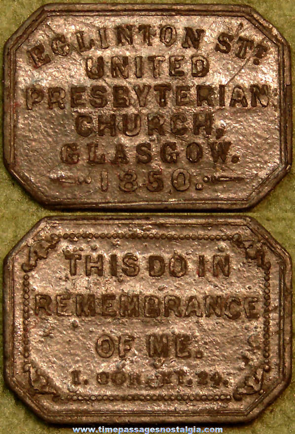 1850 Glasgow United Presbyterian Church Advertising Souvenir Metal Token Coin