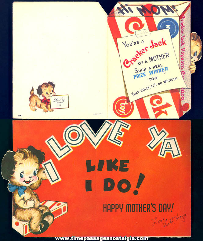 Old Cracker Jack Pop Corn Confection Advertising Mother’s Day Greeting Card
