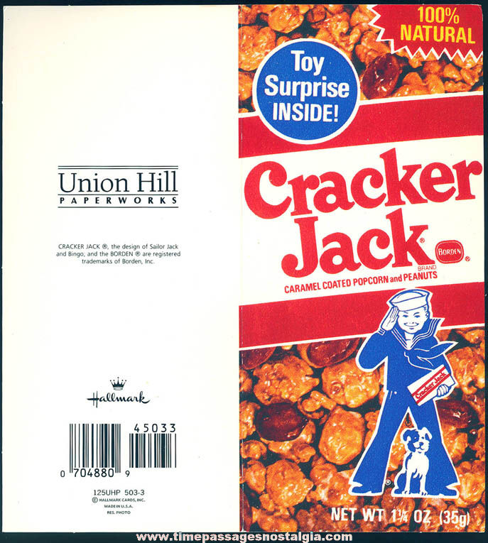 Old Unused Cracker Jack Pop Corn Confection Advertising Greeting Card with Envelope