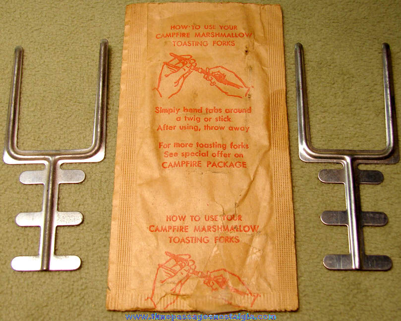 (2) Old Unused Campfire Marshmallows Advertising Premium Toasting Forks with Envelope