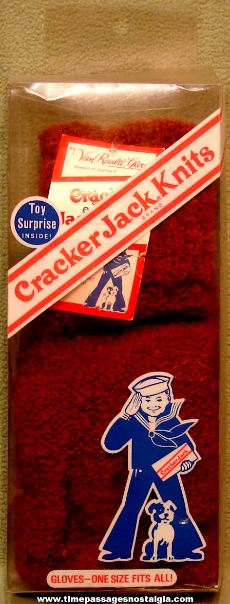 Old Unused & Boxed Pair of Cracker Jack Advertising Ladies Van Raalte Knit Gloves