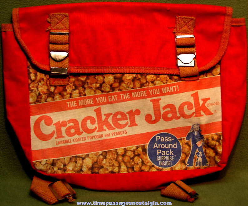 Colorful Old Cracker Jack Pop Corn Confection Advertising Canvas Book Bag Back Pack