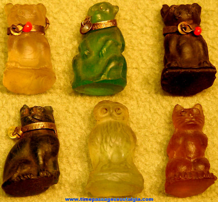 (6) Different Old Cracker Jack Pop Corn Confection Miniature Glass Animal Figure Toy Prizes