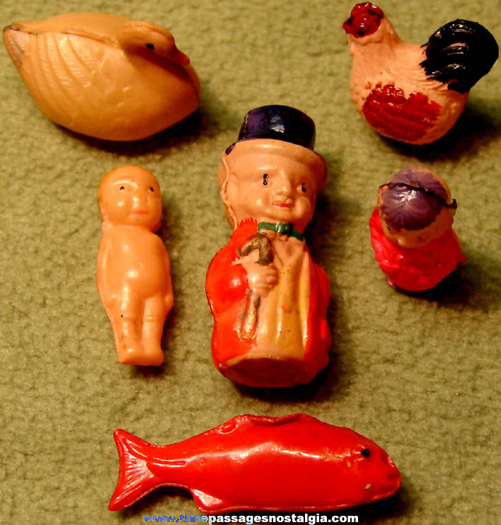 (6) Different Colorful Old Miniature Hollow Celluloid Toy or Prize Items