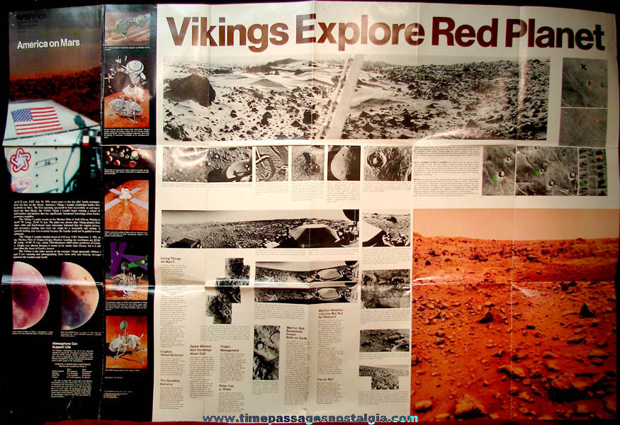 1977 NASA Vikings Explore Red Planet Mars Educational Poster