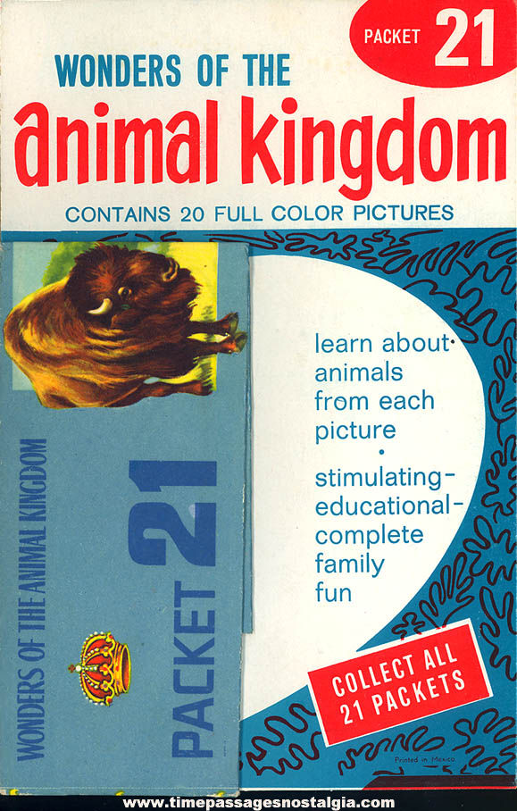 1959 Unopened and Carded #21 Packet of (20) Wonders of The Animal Kingdom Stickers