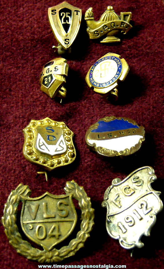 (8) Different Early 1900s Metal School Pins