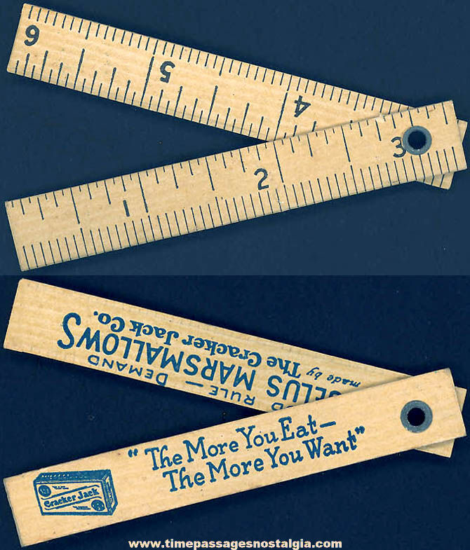 Old Cracker Jack & Angelus Marshmallows Advertising Toy Prize 6’’ Folding Ruler