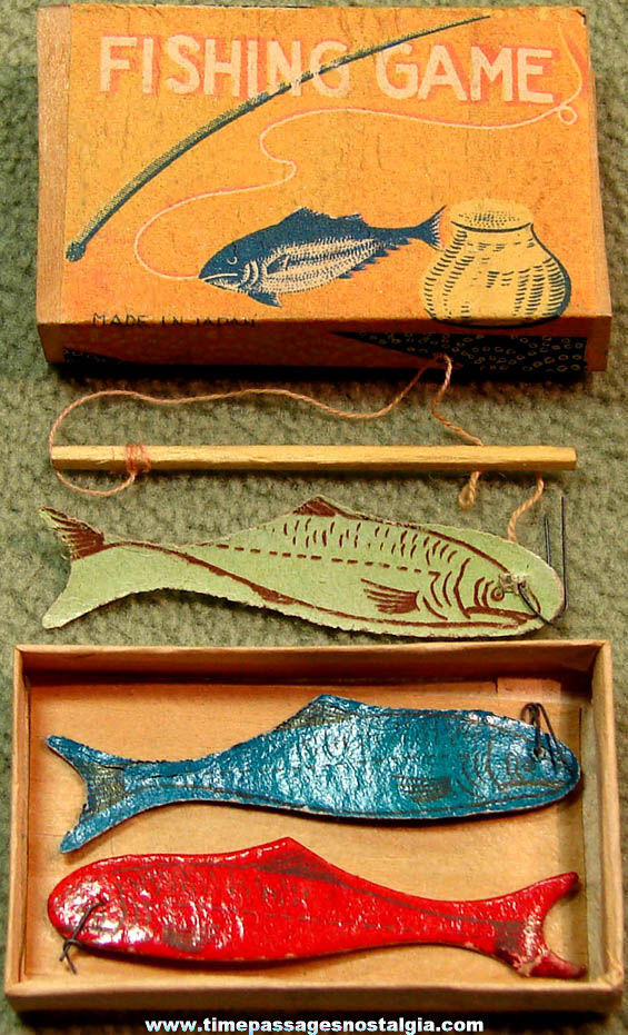 1936 Boxed Cracker Jack Pop Corn Confection Toy Prize Fishing Game Set