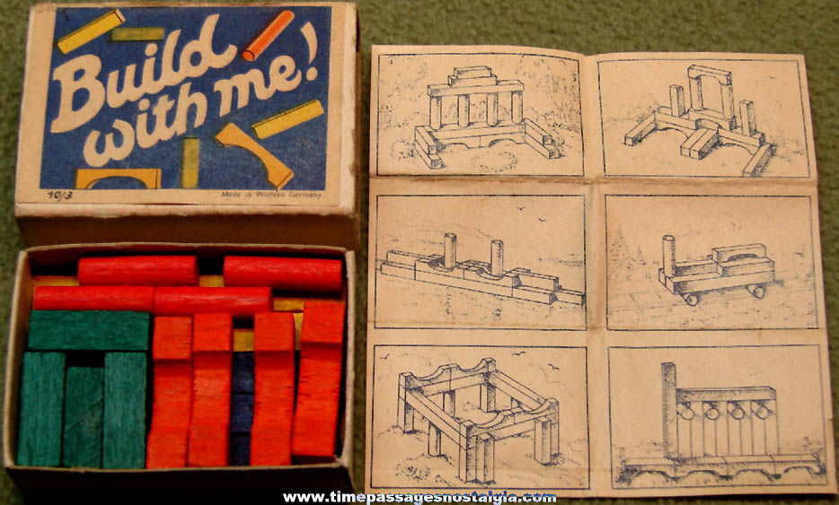 Old Miniature Match Box Wooden Penny Toy Build With Me Blocks Set