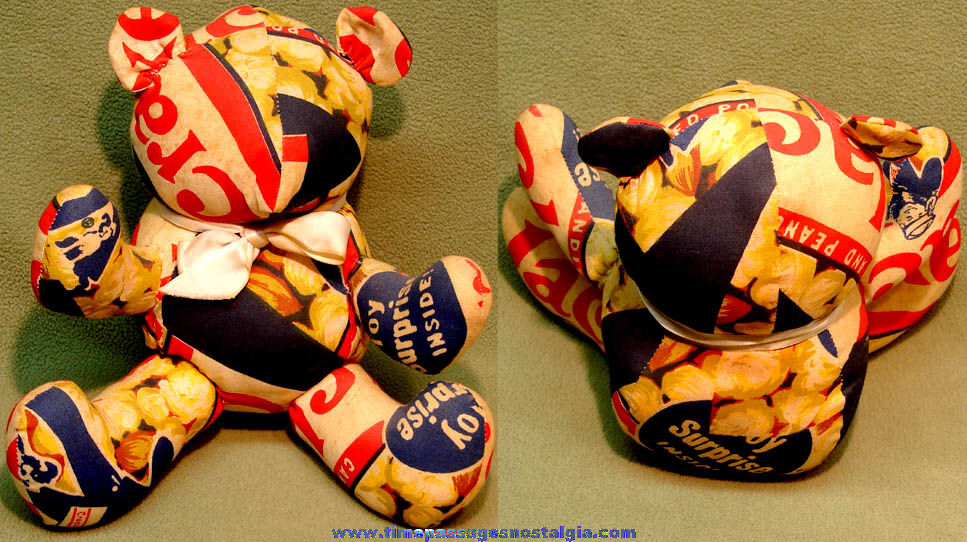 Old Cracker Jack Pop Corn Confection Advertising Imprinted Cloth Stuffed Toy Teddy Bear Doll